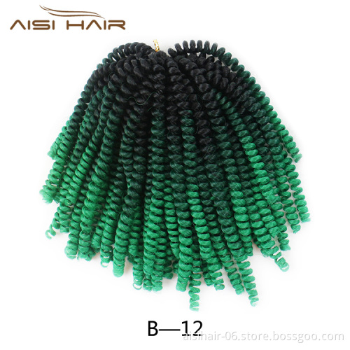 Aisi Hair 8 inch Crochet Braids Ombre Spring Twist Hair Synthetic Hair Extensions Braids Kinky Curly Twists Braids for Women